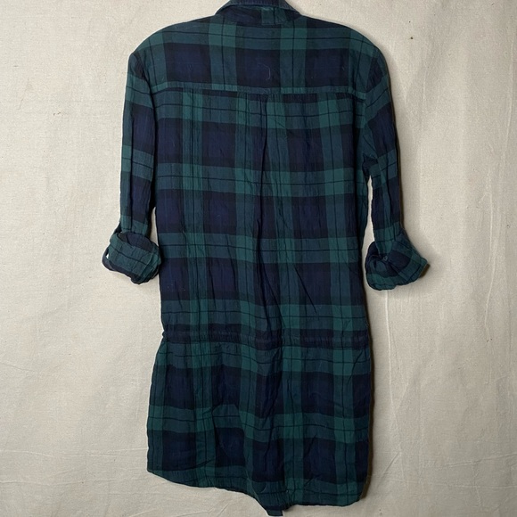 Vintage Flannel Plaid Check Tunic Dress Button Shirt Belt Cabin Cottage Coastal - Picture 4 of 8